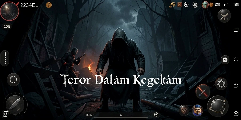Screenshot gameplay 234E menampilkan suasana horror yang mencekam.