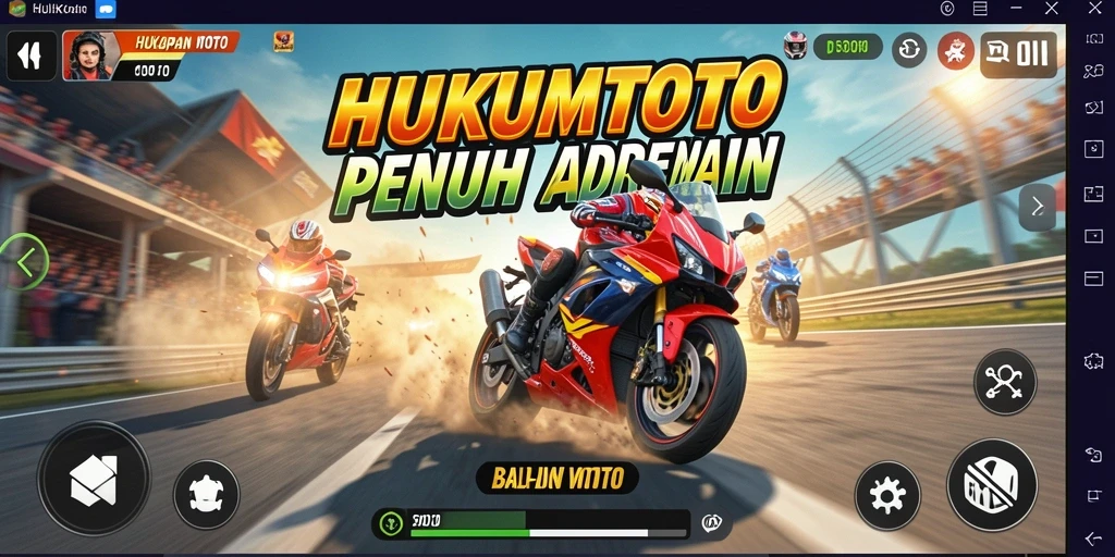 Screenshot dari gameplay HUKUMTOTO yang menunjukkan aksi balapan motor.