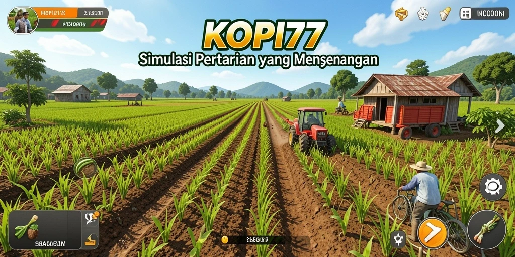 Tangkapan layar gameplay KOPI77 yang menunjukkan aktivitas bertani.